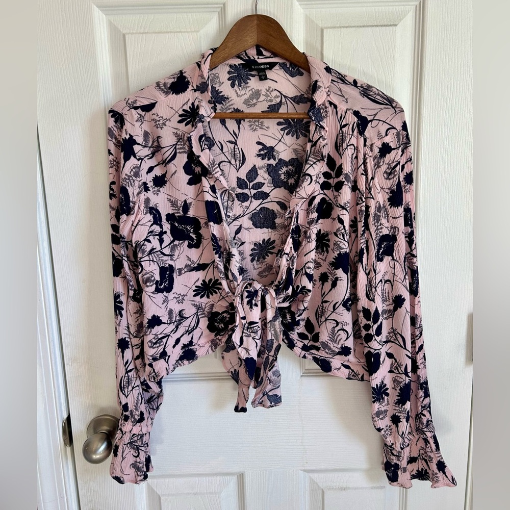 Express Pink and Black Floral Blouse
